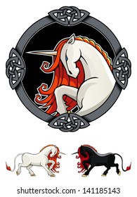 Stylized Unicorn in ornamental frame, fairy tale creature, vector illustration