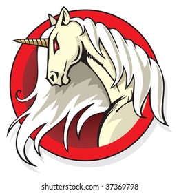 Stylized Unicorn's head in the round frame, vector illustration