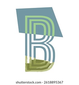A stylized uppercase letter B with layered design elements including solid blue grey, concentric light green lines, and a textured olive green base.