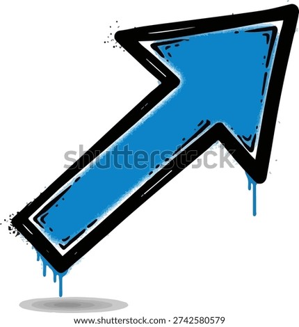 A stylized upward-pointing arrow with blue fill, black outline, and graffiti-style details