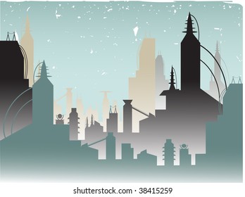 Stylized Urban Landscaped accented by grungy sky