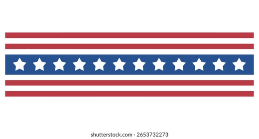 Elemento de plano de fundo da bandeira dos EUA estilizado com listras vermelhas alternando com campos de estrela azul. Fundo isolado branco, patriótico e símbolo.