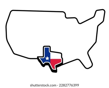 Stylized USA map and Texas state outline   flag  Vector clip art illustration 