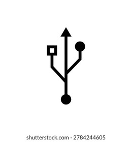 Stylized USB Universal Serial Bus Logo Glyph Icon. Black glyph icon of a stylized universal serial bus USB connector trident branch symbol.