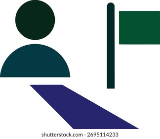 Stylized user icon with path and flag for visual representation