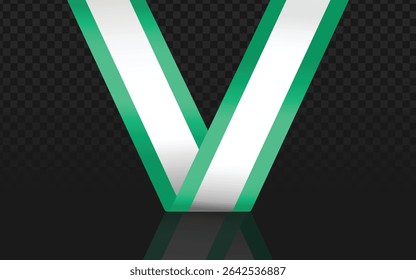 stylized "V" shape with green and white ribbon-like stripes, set against a dark checkered background with a glossy reflection below. It has a modern, clean look—possibly used for design, branding, or 