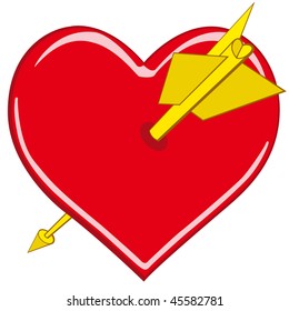 Stylized valentine heart pierced by an arrow. Vector without gradients