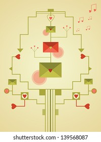 Stylized valentine love tree vector illustration