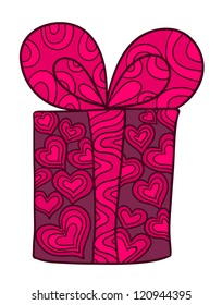 Stylized valentine vector gift box with a bow