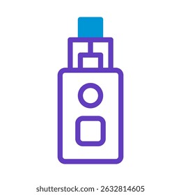 Stylized vaping device illustration in vibrant blue and purple color scheme