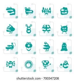 Stylized various abstract monsters illustration - vector icon set