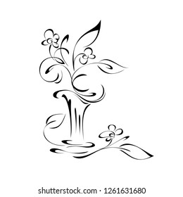 stylized vase with flowers and leaves in black lines on white background