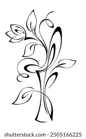 Stylized vase with flowers, leaves and curls; graphic design