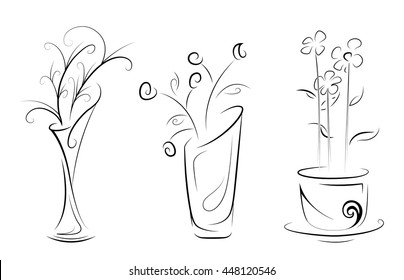 The stylized vase with flowers. Minimalism. Isolated