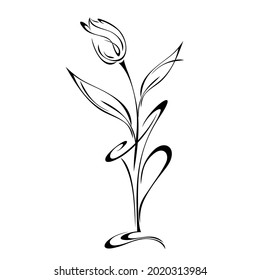 stylized vase with one tulip bud on a stem with leaves. graphic decor