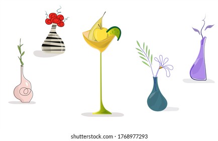 Stylized vases.
Set of different vases.
Decorative illustration on a white background.
Vector isolated.
For decorating print ads.