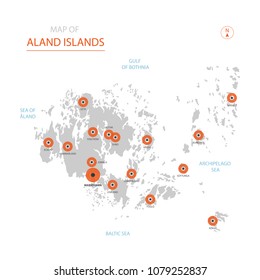 Stylized vector Aland Islands map showing big cities, capital Mariehamn, 
administrative divisions.