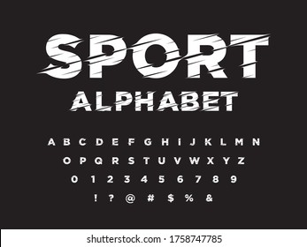 Stylized vector alphabet design with uppercase, lowercase, numbers and symbols