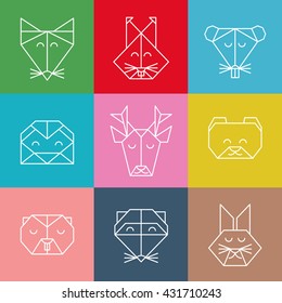 Stylized vector animals. Animal triangle heads. Vector polygon animals. Polygon line design icon set. Polygon forest animals collection.