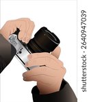 Stylized Vector Art of Holding a Camera: Aesthetic Illustrations Showcasing Hands Gripping Cameras with Precision, Perfect for Creative Projects, Design Assets, and Artistic Inspiration.