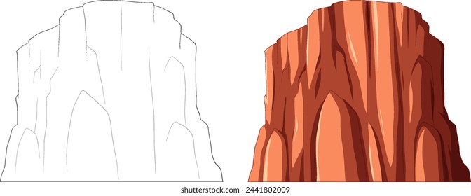 Stylized vector art of a red rock formation.