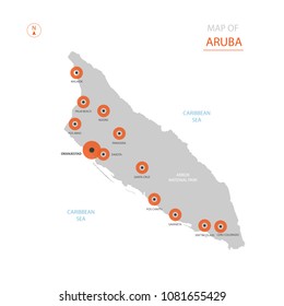 Stylized vector Aruba map showing big cities, capital Oranjestad.