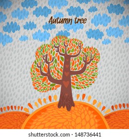 Stylized vector autumn tree. Abstract vector tree on white background. symbol of nature. drawing for ecology leaflet 