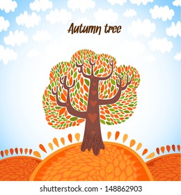 Stylized vector autumn tree. Abstract vector tree on white background. symbol of nature. drawing for ecology leaflet 
