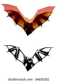 Stylized vector bat illustration in two color treatments