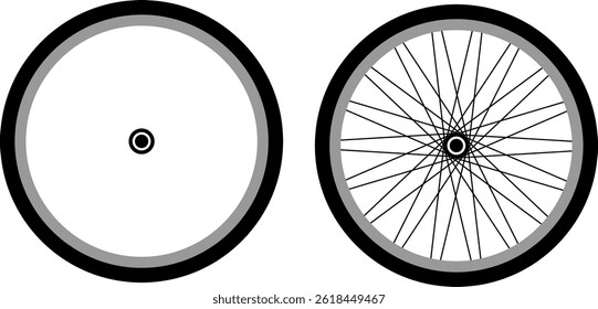 Stylized vector of a bike wheel pair, ideal for modern graphic layouts, cycling campaign visuals, and clean product packaging.