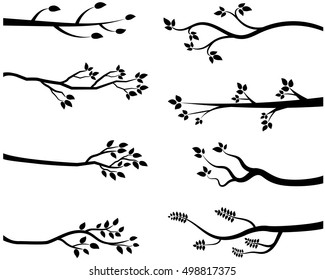 Stylized vector black tree branch silhouettes