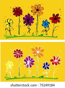 Stylized vector blooming colored flower bacground