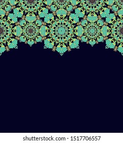 Stylized vector border ornament, oriental style, on dark background