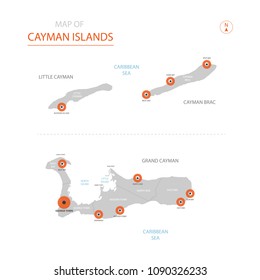 Stylized vector Cayman Islands map showing big cities, capital George Town, 
administrative divisions.