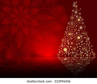 stylized vector Christmas tree on decorative mandala background