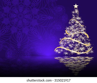 stylized vector Christmas tree on decorative mandala background
