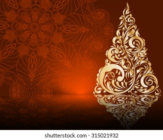stylized vector Christmas tree on decorative mandala background