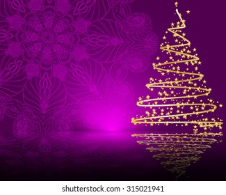 stylized vector Christmas tree on decorative mandala background