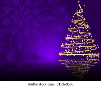 stylized vector Christmas tree on decorative mandala background