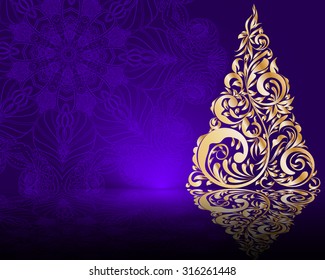 stylized vector Christmas tree on decorative mandala background