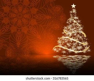 stylized vector Christmas tree on decorative mandala background