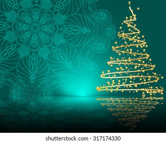 stylized vector Christmas tree on decorative mandala background