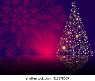 stylized vector Christmas tree on decorative mandala background