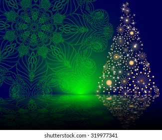 stylized vector Christmas tree on decorative mandala background