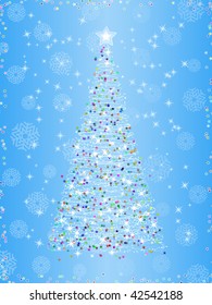 Stylized vector christmas tree on winter background