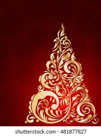 stylized vector Christmas tree on decorative background