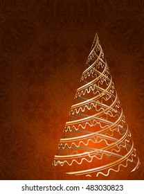 stylized vector Christmas tree on decorative mandala background