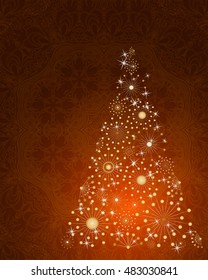 stylized vector Christmas tree on decorative mandala background
