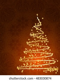 stylized vector Christmas tree on decorative mandala background