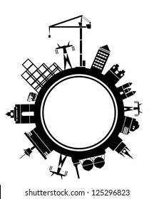 Stylized vector city block with buildings and factories
